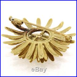 Vintage Tiffany & Co. France 18K Gold 1.0ctw 14 Diamond Etched Flower Brooch Pin