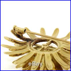 Vintage Tiffany & Co. France 18K Gold 1.0ctw 14 Diamond Etched Flower Brooch Pin
