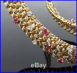 Vintage Tiffany & Co. France Diamond & Ruby 18K White & Yellow Gold Necklace