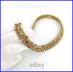 Vintage Tiffany & Co. France Diamond & Ruby 18K White & Yellow Gold Necklace