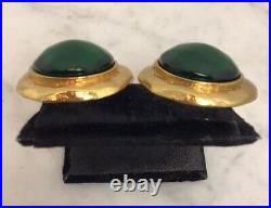 Vintage YVES SAINT LAURENT Gold Tone Green Lucite Clip On Earrings Rare France