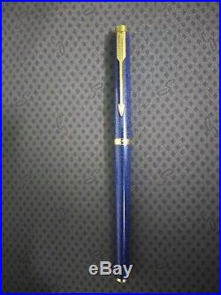 Vtg Parker 180 Lapis Lazuli 14K Gold X M Nib Fountain Pen France