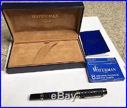 WATERMAN Le MAN FOUNTAIN PEN 100 OPERA BLACK & 18KT GOLD IDEAL FRANCE with Box 750