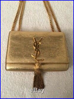 Ysl Kate Chain Small Purse With Tassel In Crinkled Gold Metallic Leather